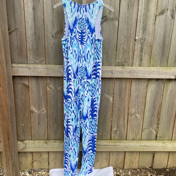Lilly Pulitzer Women Paulina Jumpsuit in Tropi Call Me V-Neck Stretch Blue Small - Picture 5 of 12